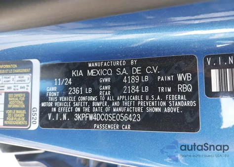 2025 Kia K4 Gt-Line Turbo from USA, damaged, VIN 3KPFW4DC0SE056423